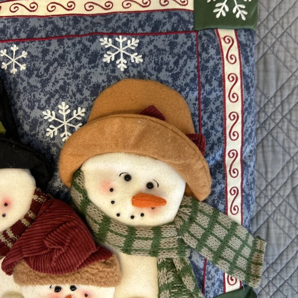 Vintage 1990s St‎ Nicholas Square Snowman Fabric Pillow 15x15 Holiday Christmas